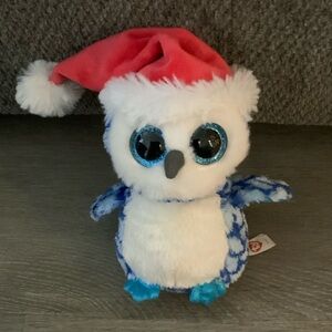 Ty Plush Owl with Red Santa Hat